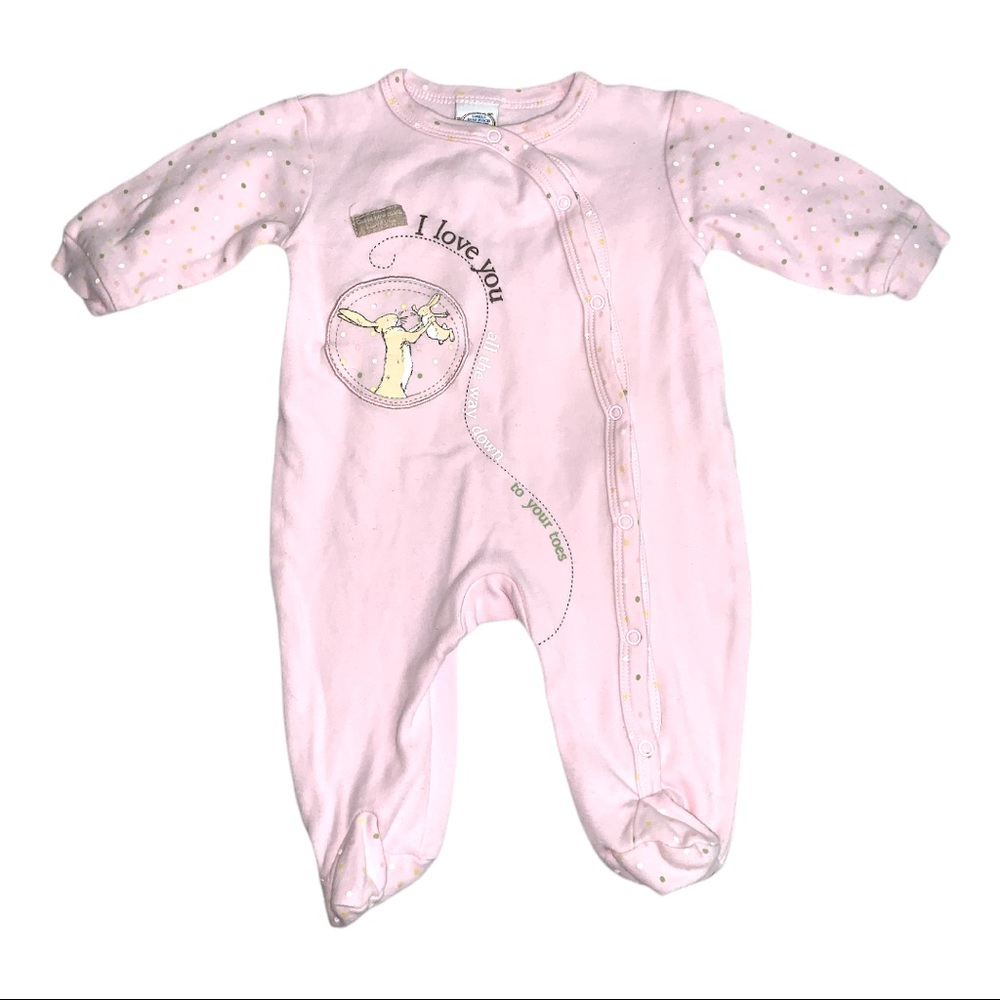 Sam McBratney Guess How Much I love You Pink Polka Dot Bunny Baby Footie 3M